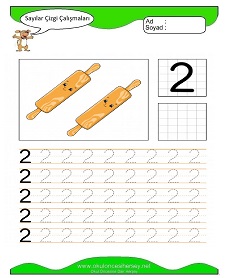 2 Rakamı Çizgi Çalışmaları Çalışma Sayfaları